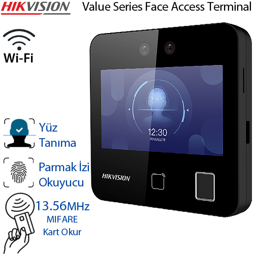 HIKVISION (DS-K1T343MFWX) WI-FI+MIFARE KART+PARMAK İZİ+YÜZ TANIMA GEÇİŞ KONTROL TERMİNALİ LCD