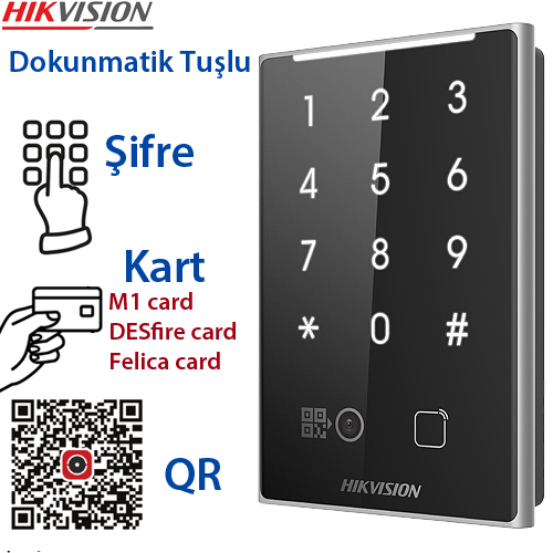 HIKVISION (K1109DKB-QR) MIFARE+NFC+DESFIRE KART DOKUNMATİK GEÇİŞ KONTROL TERMİNALİ