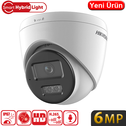 HIKVISION (DS-2CD1363G2-LIUF) 6MP 2.8MM SESLİ SMART HYBRID LIGHT IP POE DOME KAM IP67 30MT