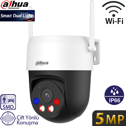 DAHUA (IPC-PT1539DA1-SW-PV) 5MP 4mm DAHİLİ MİK VE HOPARLÖR IP66 WIFI PAN-TİLT KAMERA