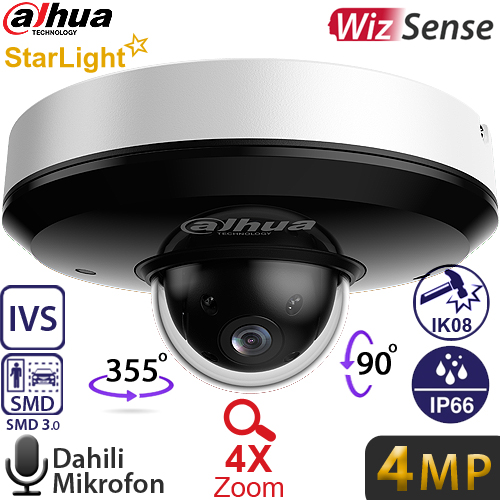 DAHUA (SD1A404DB-GNY) 1/2.8 CMOS 4MP 4X OPTİK ZOOM STARLITE IP66 IK08 SMD3.0 PTZ KAMERA 20MT