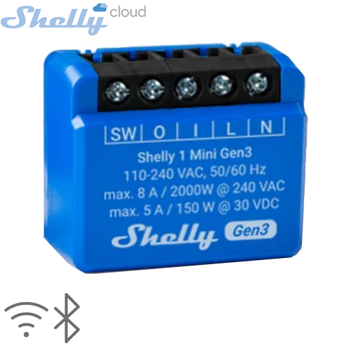 SHELLY (1 Mini Gen3) SMART SWITCH ROLE 1 KANAL 8A (Wi-Fi, Bluetooth) (29x34x16mm)