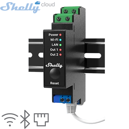 SHELLY (PRO 2PM) SMART SWITCH ROLE 2 KANAL 25A DIN RAY (WIFI,BLUETOOTH,LAN) (94x19x69mm)