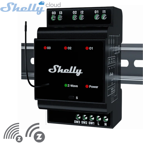 SHELLY (Wave Pro 3 LR) SMART SWITCH ROLE 3 KANAL 48A DIN RAY (Z-Wave Protokol) (96x53x59mm) 