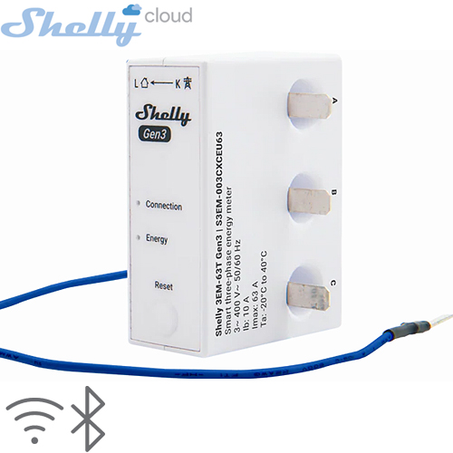 SHELLY (3EM-63T Gen3) ENERJİ MONİTÖRÜ 0-63A (WIFI,BLUETOOTH) (31x54x42mm)