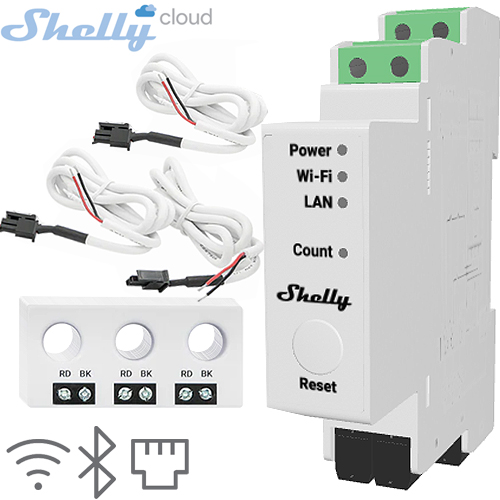 SHELLY (Pro 3EM 3CT 63) ENERJİ MONİTÖRÜ 63A DIN RAIL (WIFI,BLUETOOTH,LAN) (94X19X69mm)