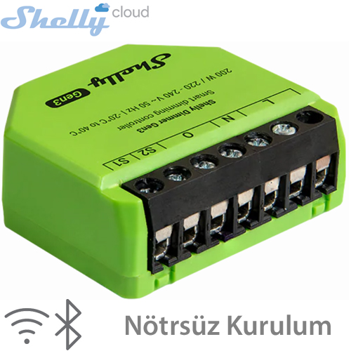 SHELLY (Dimmer Gen3) DIMMER 1 KANAL Nötrsüz Kurulum (WIFI,BLUETOOTH) (38x42x16,5mm)