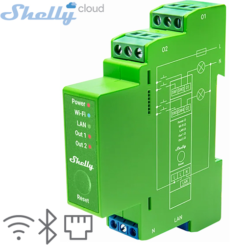 SHELLY (Pro Dimmer 2PM) DIMMER 1 KANAL 200W DIN RAY (WIFI,BLUETOOTH,LAN) (94X19X69mm)