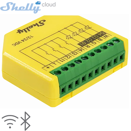 SHELLY (Plus RGBW PM) RGBW/RGBWW CONTROLLERS 12-24V 10A (WIFI,BLUETOOTH) (42x37x12mm)