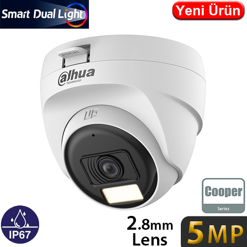 DAHUA (HAC-T1A51-U-IL) 5MP 2.8MM IP67 PLASTİK SMART DUAL LED FULL COLOR HDCVI DOME KAM-25MT 