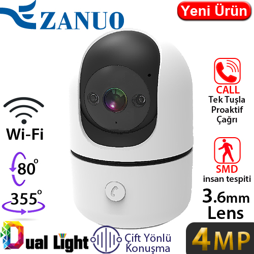 ZANUO (IPC-H4A-4F-L-WIFI) 4MP 3.6MM SMART DUAL LIGHT AI WIFI KAMERA 20MT.