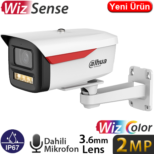 DAHUA (IPC-HFW2249M-S-B-PRO) 2MP 3.6MM IP67 WIZCOLOR DAH.MİK.AKILLI ÇİF IŞIKLI SMD BULLET IP 50MT