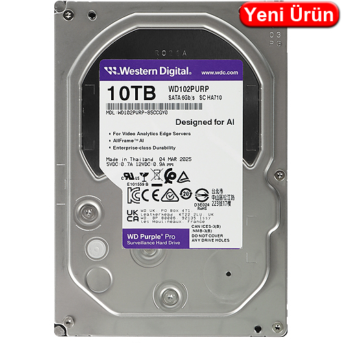 WESTERN DIGITAL PURPLE (WD102PURP) 10TB 7200RPM 512MB 3.5 INC SATA3 7/24 GÜVENLİK HARDDISK 