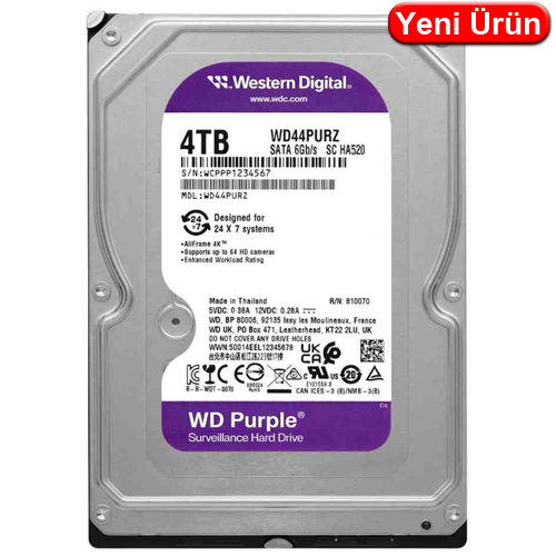 WESTERN DIGITAL PURPLE (WD44PURZ) 4TB 3.5 INC 128MB 7/24 GÜVENLİK HARDDISK 