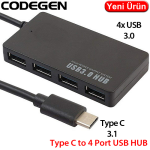 CODEGEN (CDG-CNV38) TYPE C USB 3,1 TO 4 PORT 3,0 ÇOKLAYICI HUB