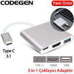 CODEGEN (CDG-CNV39) 3 IN 1 TEYP C USB 3.1 TO USB 3,0+HDMI+TYPE C USB 3,1 ÇOKLAYICI ADAPTÖR