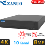 ZANUO (ZN-NVR1108M) 10 KANAL 1x14TB HDD DESTEKLİ 8MP KAMERA DESTEKLİ 4K NVR KAYIT CİHAZI