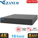 ZANUO (ZN-NVR1116M) 16 KANAL 1x14TB HDD DESTEKLİ 8MP KAMERA DESTEKLİ 4K NVR KAYIT CİHAZI