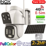 INOX (X15) 2+2MP 4G AOV TEK. AI ISP ESİM DESTEKLİ FULL COLOR 12.000MAH BATARYALI SOLAR PTZ KAM.40Mt.
