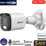 DAHUA (HAC-B1A51-U-IL-A) 5MP 3.6MM IP67 PLASTİK SMART DUAL LED HDCVI BULLET KAM-25MT DAHİL MİKROFON