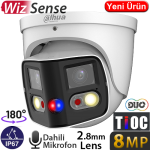 DAHUA (IPC-PDW3849-A180-AS-PV) 8MP 2X4MP 2.8MM DAH. MİK. SES VE LEDLİ ALARM IP67 FULL COLOR DOME 25M