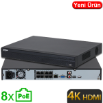 DAHUA (NVR4208-8P-4KS3) 8 KANAL 4K 2x20TB 8 PORT POE 1xHDMI 1xVGA 2xUSB 1xRJ45 NVR KAYIT 