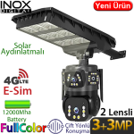 INOX (X18) 1/1,8 3+3MP 4G ESİM DESTEKLİ AI ISP İŞLEMCİ 12.000MAH BATARYALI LED LAMBALI PTZ KAM.40Mt