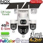 INOX (X24) 1/1,8 4X2MP 4G ESİM DESTEKLİ AI ISP İŞLEMCİLİ 16.000MAH BATARYALI SOLAR 3 PTZ KAM.40Mt.